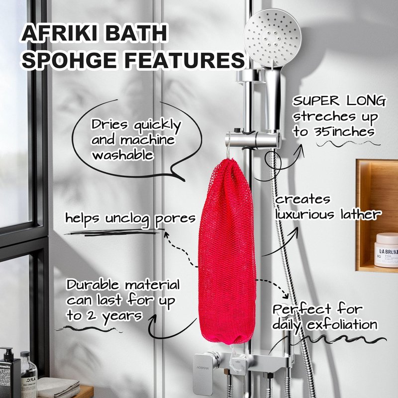 African Net Sponge Authentic,35 inches African Exfoliating Net Sponge,African Wash Cloth for Women and Men,Deep Cleansing,Soft Skin, Suitable for Daily Shower/Bath, Durable & Reusable - Pink