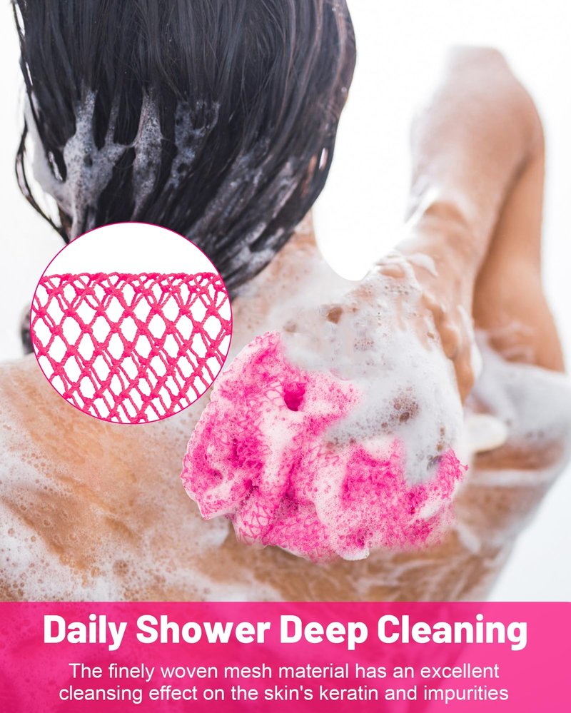 MTDLYICE African Net Sponge 3 Pack, Back Scrubber for Shower, XL 80CM Exfoliating Washcloth, African Net Sponge Authentic, Body Scrubber exfoliator Bath Accessories (Blue,LightGreen,Pink)