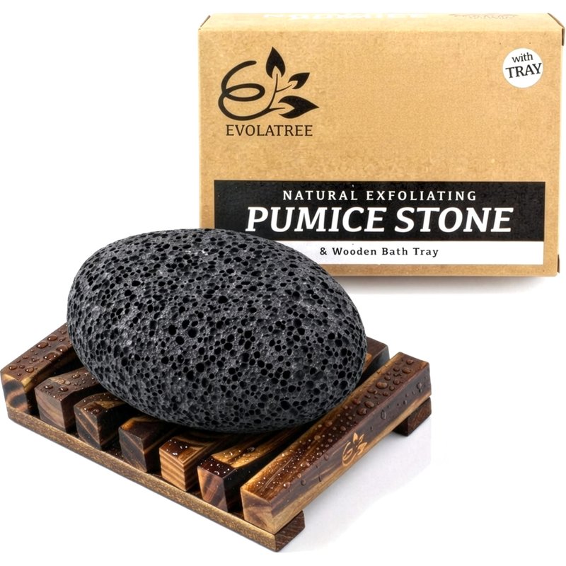 Evolatree Natural Volcanic Pumice Stone for Feet with Wooden Soap Tray – Eco-Conscious Gentle Callus Remover & Foot Scrubber for Smooth Skin, Designed in Canada for Mindful Foot Care Rituals