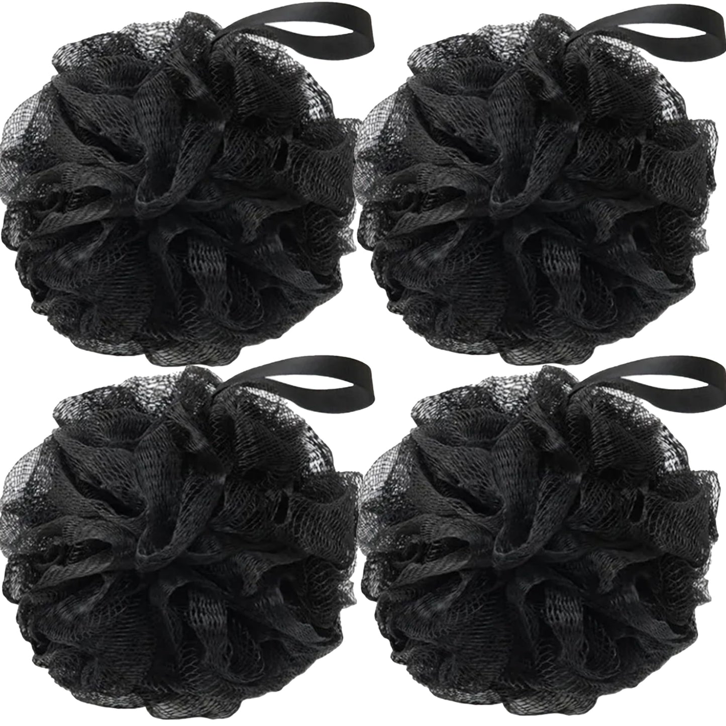 Loofah Sponges for Shower,Exfoliating Cleaning Bath Loofa Body Scrubber Balls for Women Men Washing,All Black 4 Pack