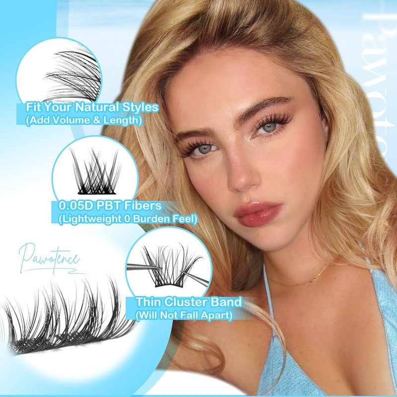 Pawotence Wispy Lash Clusters - Natural Individual Eyelash Extensions | 154pcs, 8-16mm Soft & Comfortable