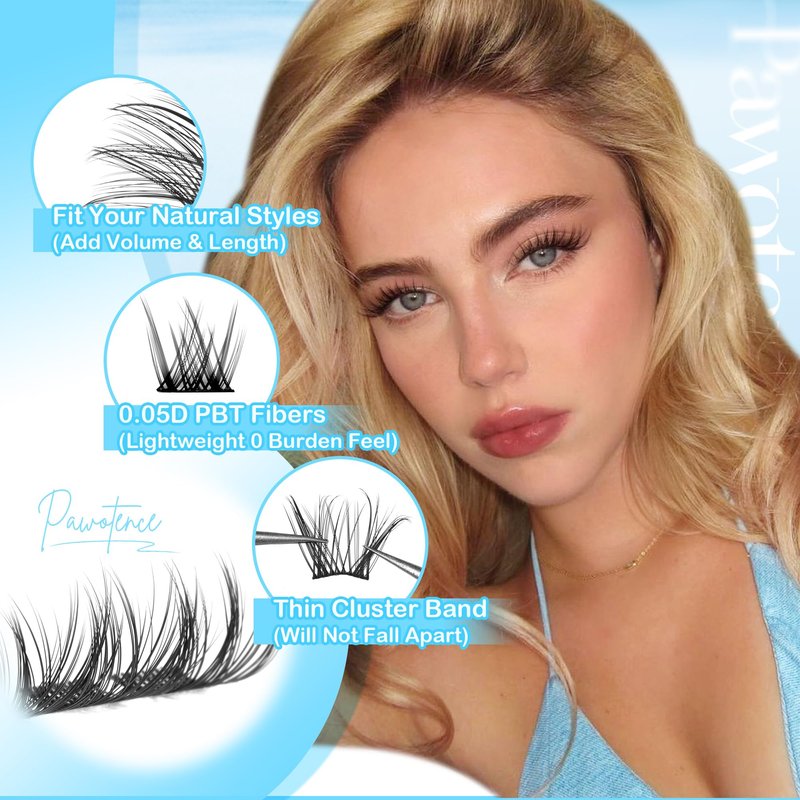 Pawotence Lash Clusters Kit Wispy Lash Extension Kit 8-16mm Natural Cluster Eyelash Extension Kit Individual Lashes 154pcs Eyelash Clusters with Lash Bond and Seal, Lash Tweezers for Self Use
