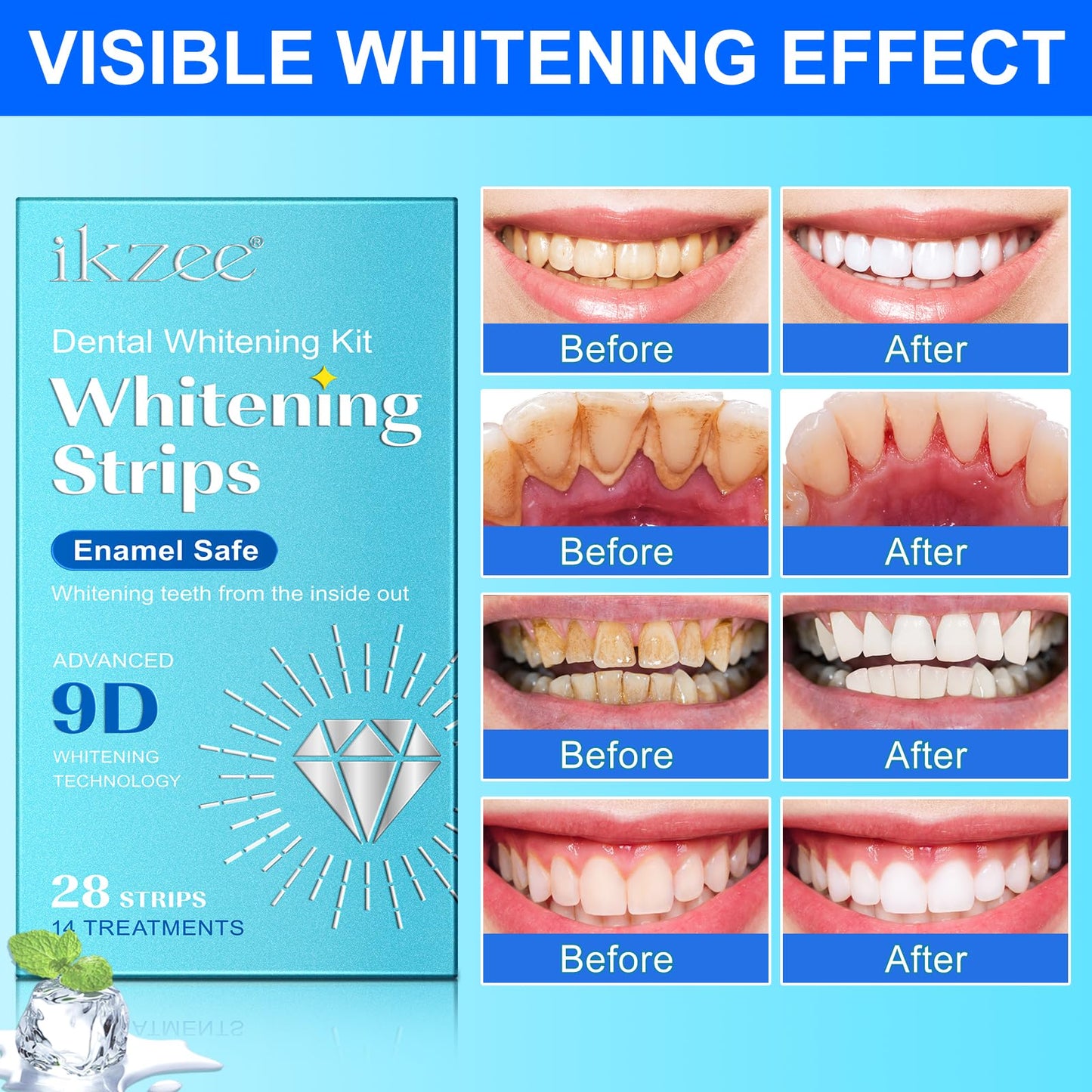 Teeth Whitening Strips Kit, 28 Strips for Sensitive Teeth, Peroxide Free & Gentle Formula, Safely Brighten Smile, Remove Stains, No Bleach, Enamel Safe, 21 Treatments