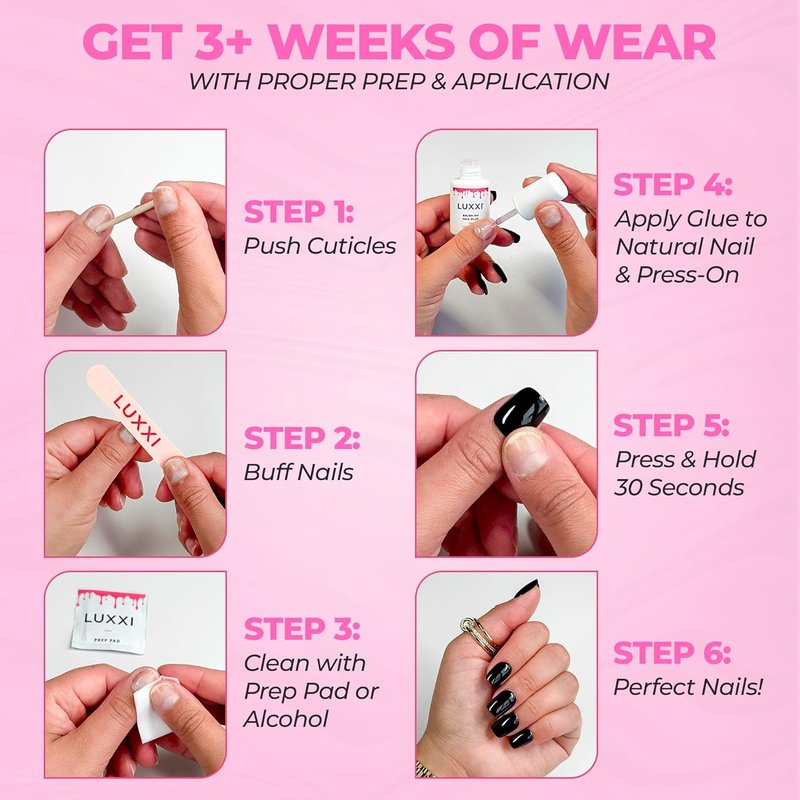 LUXXI Brush-On Nail Glue - Quick-Drying Adhesive for Press-On Nails | Precision Applicator, 0.24oz, Pink Gel