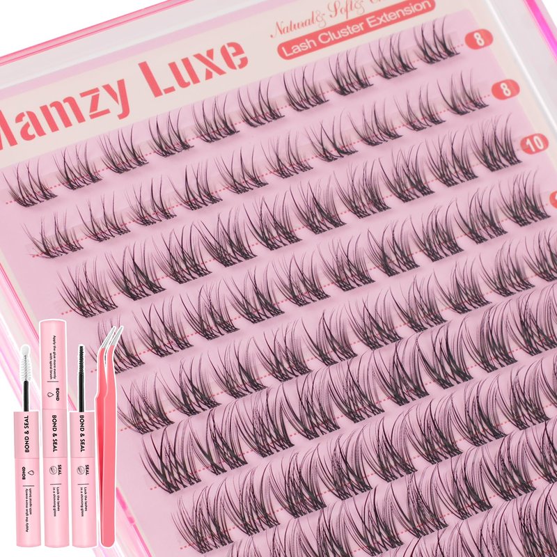 Natural Lash Clusters Kit Short Wispy Eyelash Clusters 8-14MM Clear Band Cluster Lashes Extensions Kit 120Pcs CC-Curly Daily Exquisite Eyelashes Clusters with Bond and Seal and Tweezers