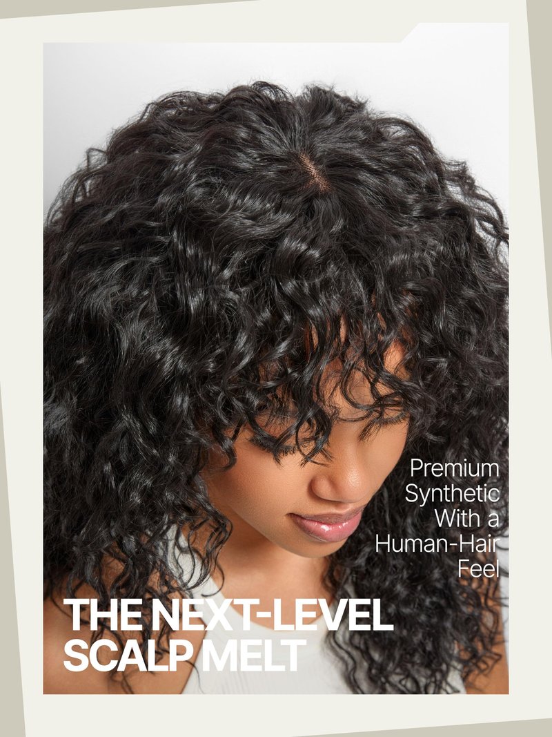 Frodio Veralux Fiber Blend Human Hair 26 Inches Shaggy Curl with Bangs Wig 200% Density Wigs Natural Black Ready to Go Glueless Wig for Women Realistic Look with True Scalp
