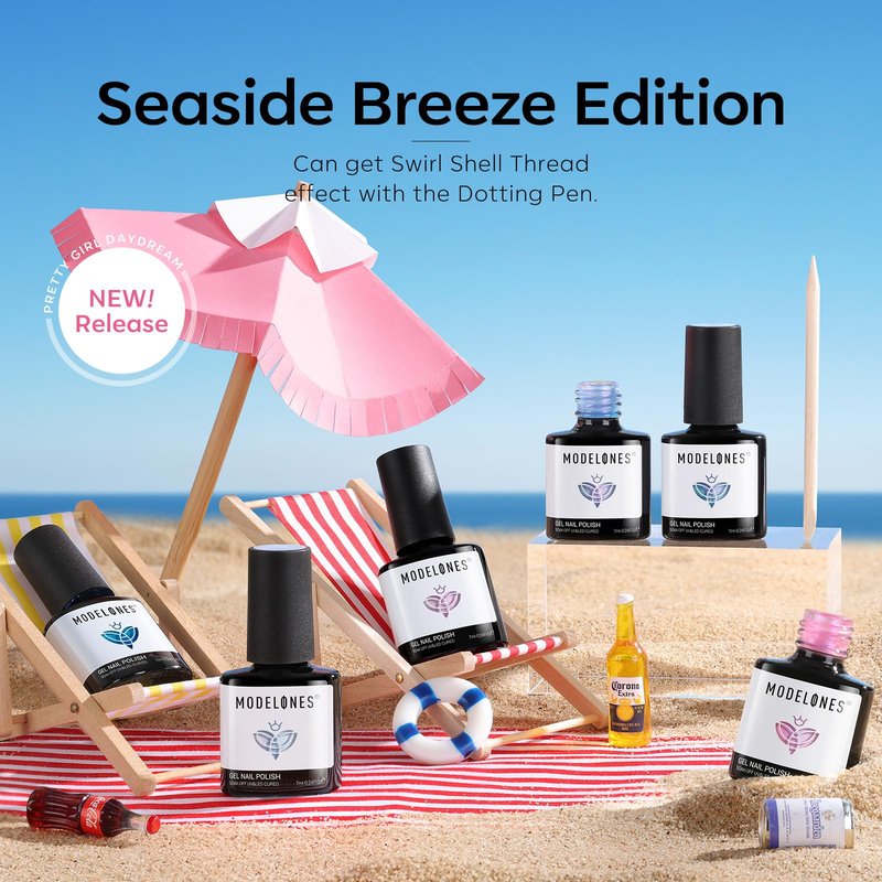modelones Gel Nail Polish Set 6 Colors Pink Blue Pearl Gel Nail Polish White Pink Blue Shimmer Mermaid Glitter Polish All Seasons Soak Off Nail Drawing Swirl Shell Thread Effect DIY Gift Women Girl