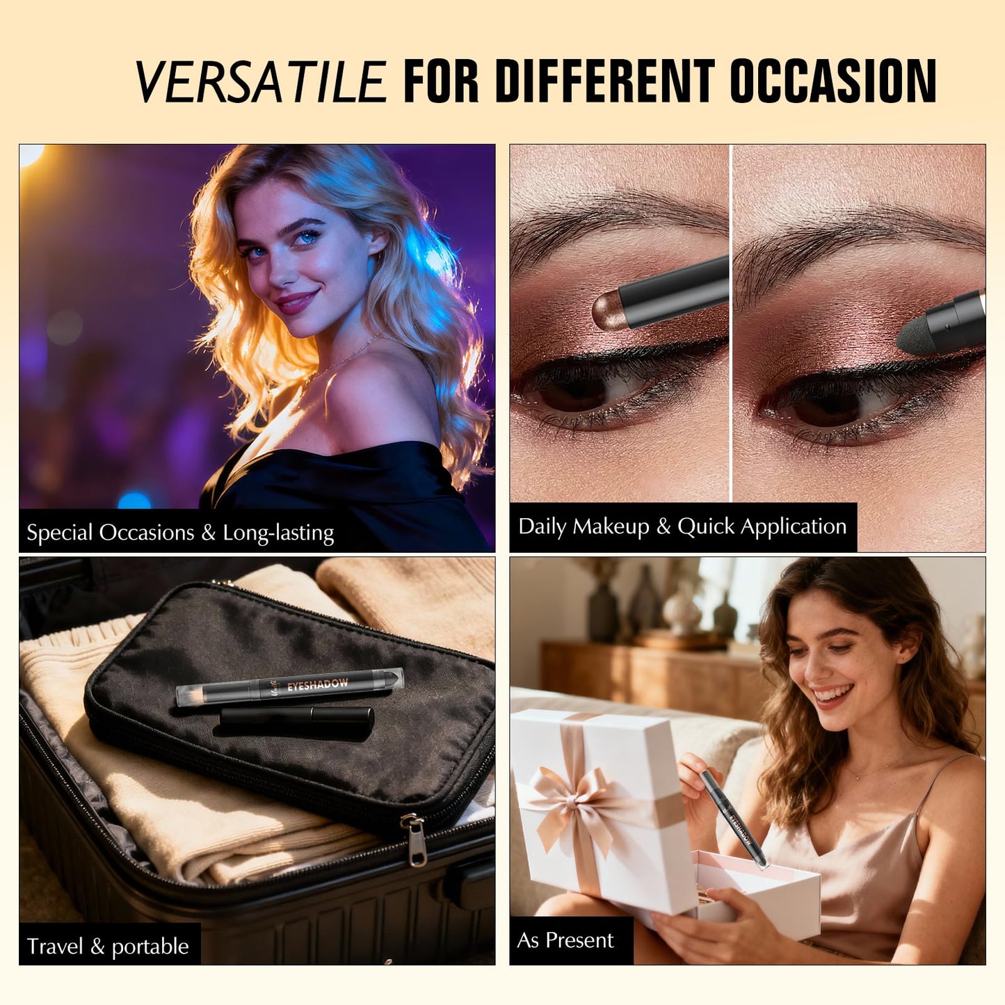 Wugbc Dual-Ended Champagne Pink Eyeshadow Stick - Long-Lasting Cream Shimmer Eye Shadow Stick Crease-Proof Metallic Eyeshadow Pencil, Easily Blendable Multi-Use Eye Highlighter Makeup 02
