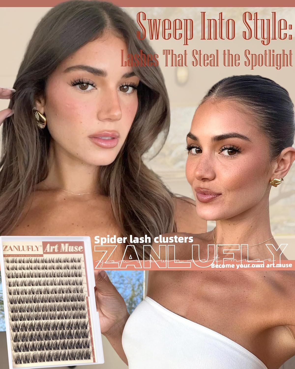Zanlufly Spider Lash Clusters - Natural Wispy Eyelash Extensions | Light & Fluffy 8-16mm D Curly Lashes