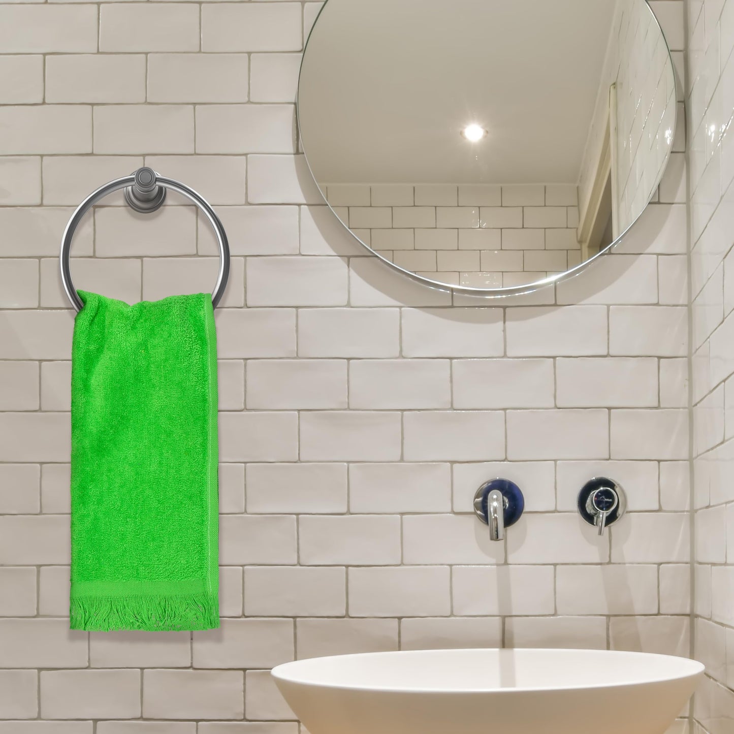 The Holy South - Fringed Reversible Fingertip Hand Towel (Size 11" W x 18" L) Terry Cotton Washcloth Set for Face and Bathroom use. (3, Lime Green)