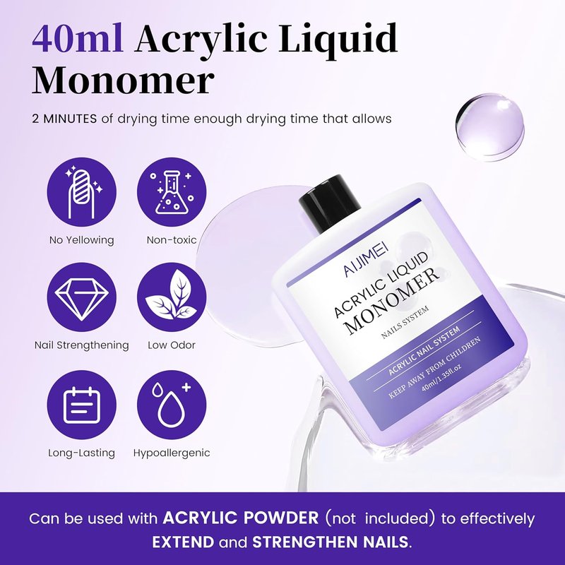 Skiennix Acrylic Liquid Monomer - Long-Lasting Formula for Professional Nail Art | 40ml (1.33 Fl. Oz)