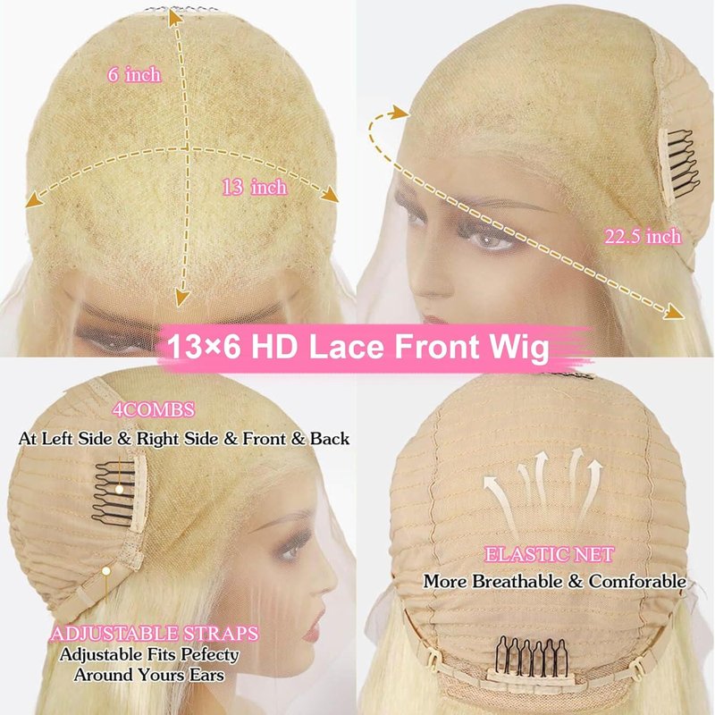 Skiennix 32-Inch 613 Lace Front Wig - 200 Density Blonde Body Wave with HD Transparent Lace | Pre-Plucked 10A Quality
