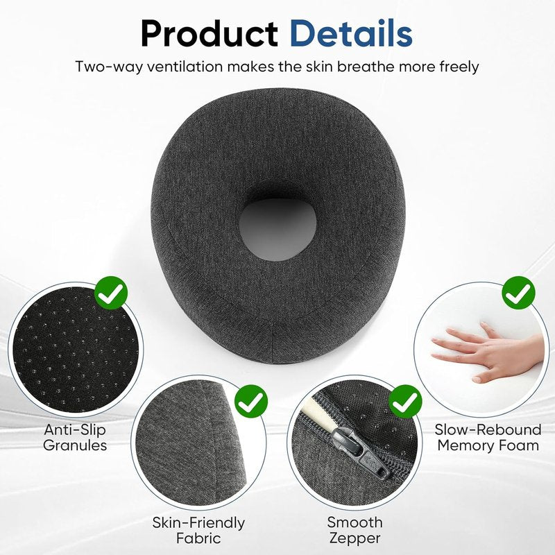 Adjustable Memory Foam Pillow - Face Down Stomach Sleep Headrest with Massage Cushion | Dark Gray, Medium