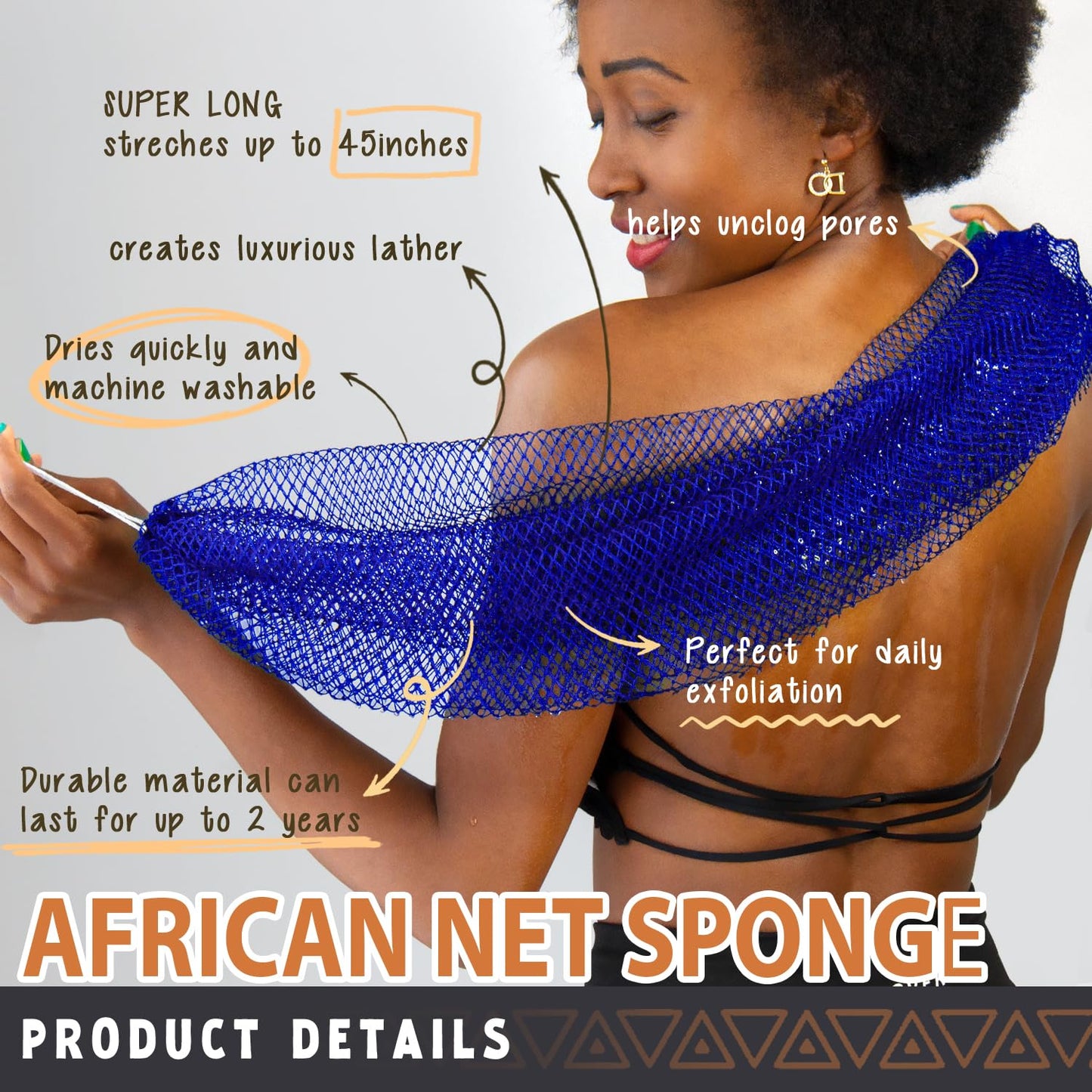 African Net Sponge Authentic - African Exfoliating Net Sponge Real African Wash Cloth - African Bath Sponge Loofah with Knots Exfoliator Net - Skin Smoother Scrub Net for Shower Body Scrubber