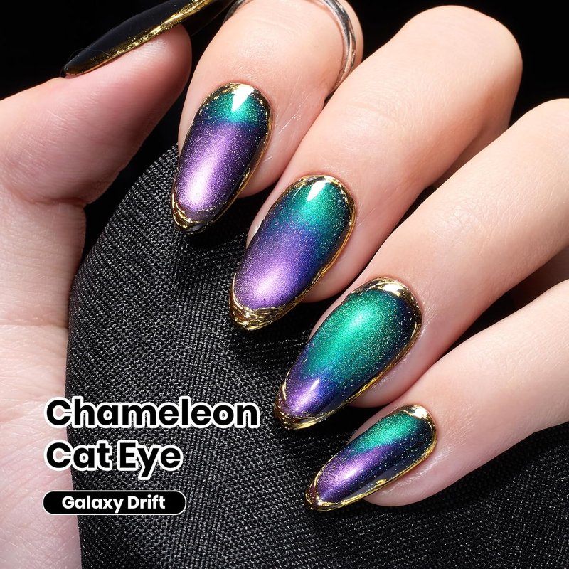 Beetles Cat Eye Gel Nail Polish - 9D Chameleon Green Purple | 15ML Soak Off UV Galaxy Drift Collection