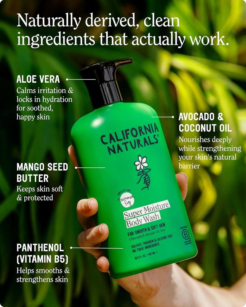 California Naturals Super Moisture Body Wash - Gentle Vegan Shower Gel for Dry, Sensitive Skin | 16.5 fl oz
