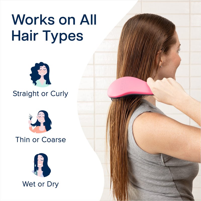 Crave Naturals Glide Thru Hair Brush - Detangler Brush for Curly, Straight, Wet or Dry Hair - Gentle Detangling Brushes for Adults, Kids, Toddlers - Hair Accessories for Women, 7.5x3" - Pink