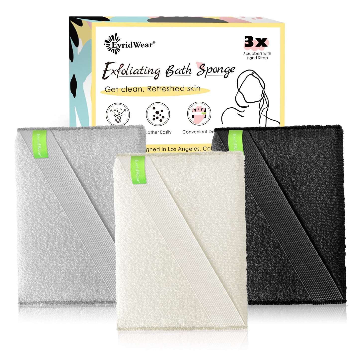 Evridwear 3 Pack Exfoliating Bath Sponges, Body Scrubber for Shower, Textured Loofah Pads for Dead Skin Removal, Body Exfoliator for Smoother Skin, Spa Body Polishing for Men & Women(Classical)