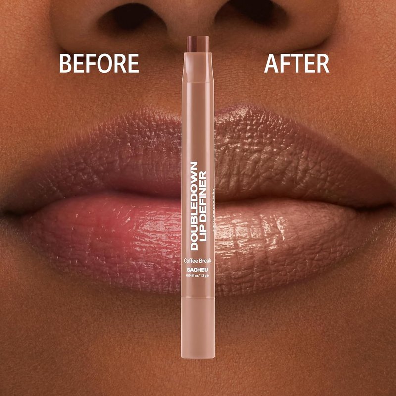 Sacheu DoubleDown Lip Definer — 2-in-1 Lip Liner & Balm — Long-Lasting Korean Make Up Lipstick with Satin Finish, Avocado Oil & Vitamin E (Coffee Break)