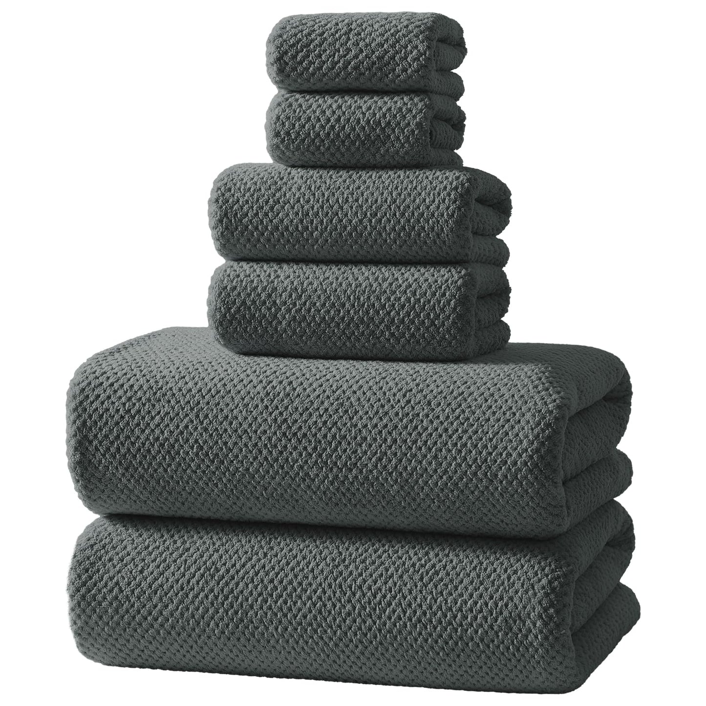 REDKISS Soft 6 Piece Bath Towels Set, 2 Large Bath Towel Sheet, 2 Hand Towels, 2 Washcloths, Highly Absorbent, Quick Dry, Lightweight Towel Sets Collection, Premium Gray Towels for Bathroom, Gym & Spa