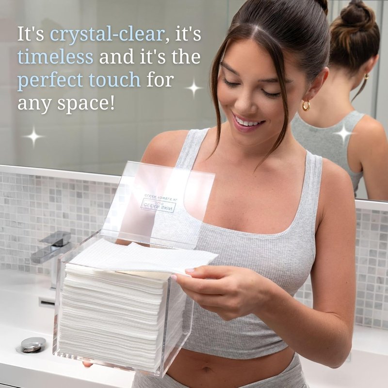 Clear Acrylic Box for Clean Towels - XL Bathroom Storage Container for 50 Disposable Face Towelettes | Organize Cleansing Wipes