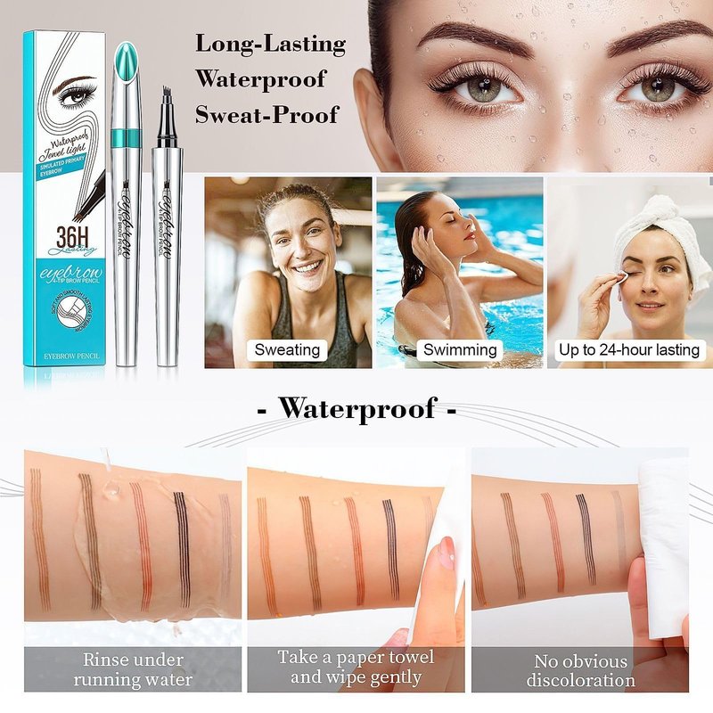 Microblading Eyebrow Pen 4 Fork Tip Tattoo Pencil, Long-Lasting Eye Brow Pencils for Women, Easy to Use Microblade Eyebrow Pencil Eyebrow Brush (Dark Brown)