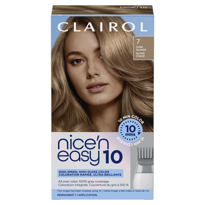 Clairol Nice'N Easy 10 Permanent Hair Dye, 7 Dark Blonde Hair Color, Pack of 1