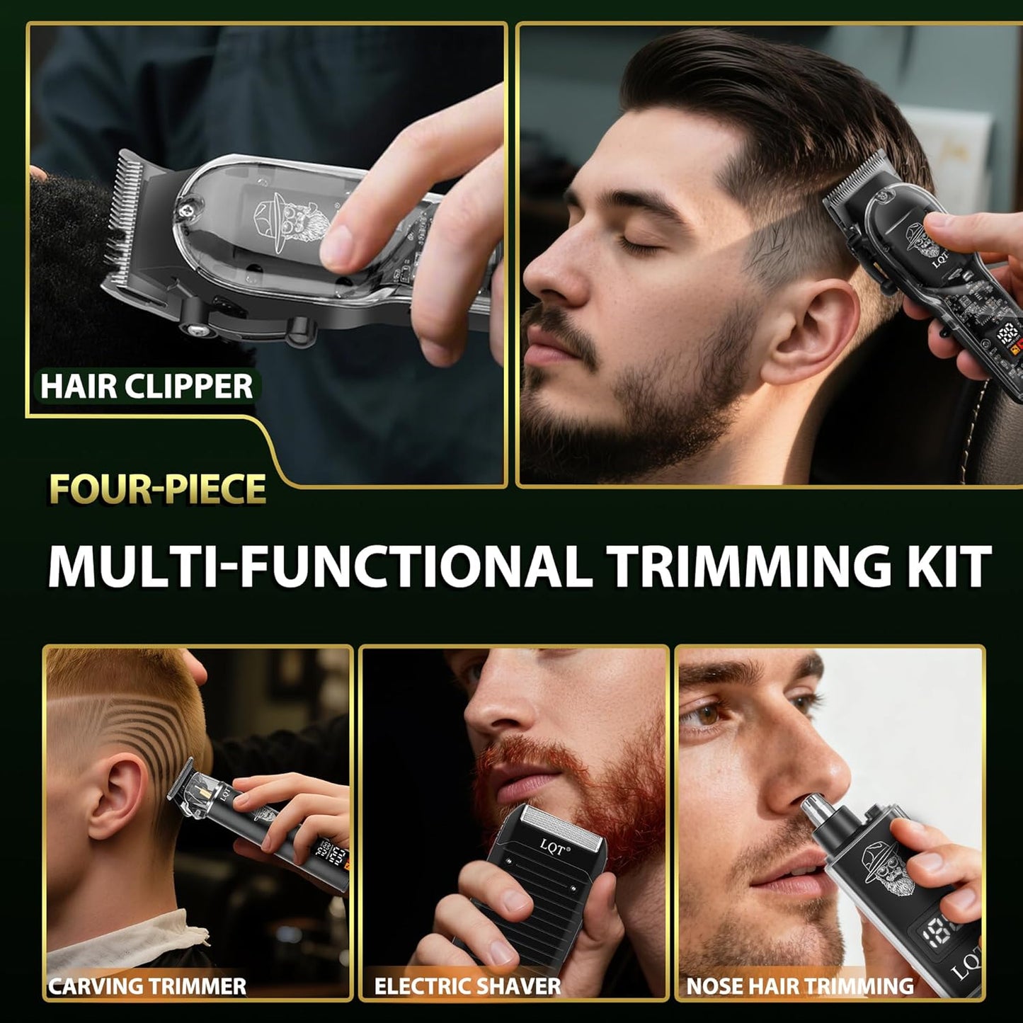 Skiennix Professional Barber Kit - Cordless Hair Clipper & Beard Trimmer Set | LED Display, Home Grooming Tools
