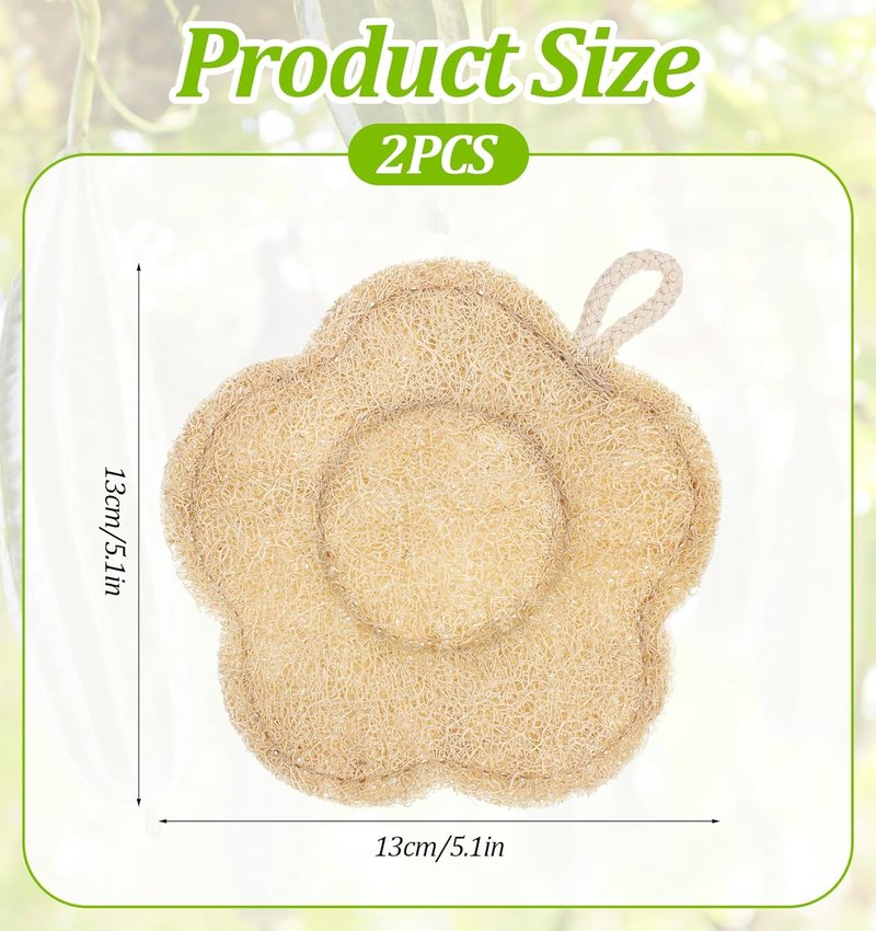 2 Pack Natural Loofah Sponge, Natural Loofah Shower Sponge, Exfoliating & Quick-Drying, Lightweight for Gym, Camping & Vacation