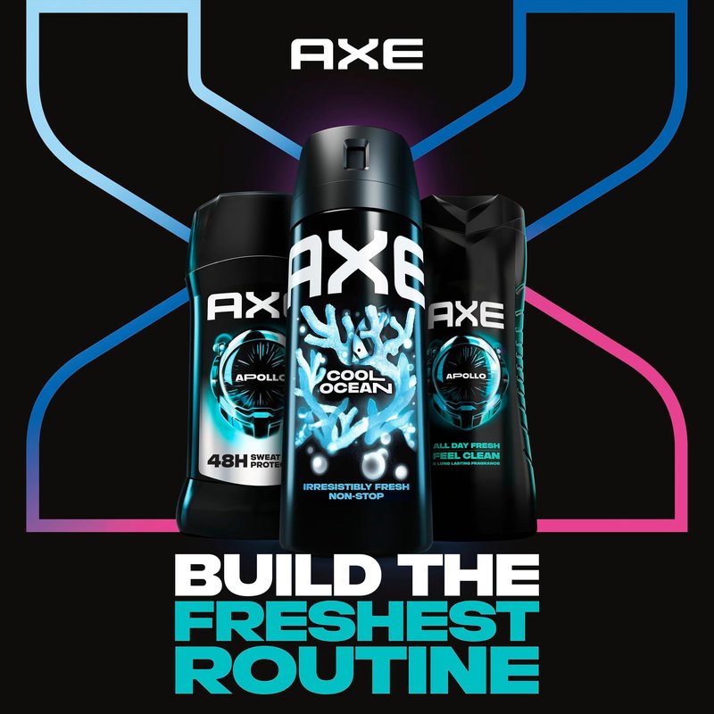 AXE Dual Action Body Spray Deodorant for Long Lasting Odor Protection Cool Ocean All Day Fresh Scent Mens Deodorant Formulated Without Aluminum, 4 Oz (Pack of 4)