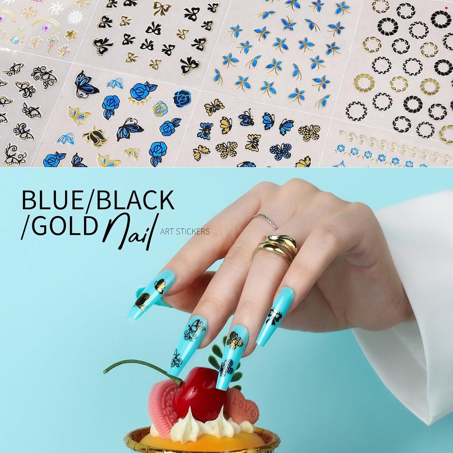 Teenitor Nail Stickers - 50 Sheets of Gold Floral Nail Art Decals for Creative Designs | Perfect for Women, Girls, and Kids