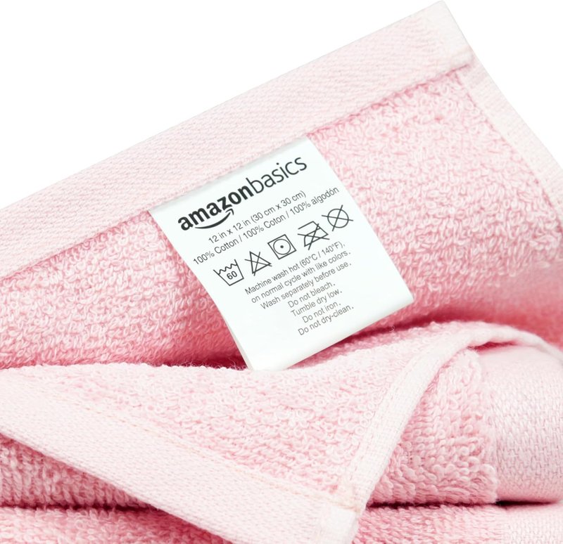 Highly Absorbent Cotton Washcloths - Fast Drying Bathroom & Face Towels | 12 x 12 Inches, Petal Pink, 24-Pack