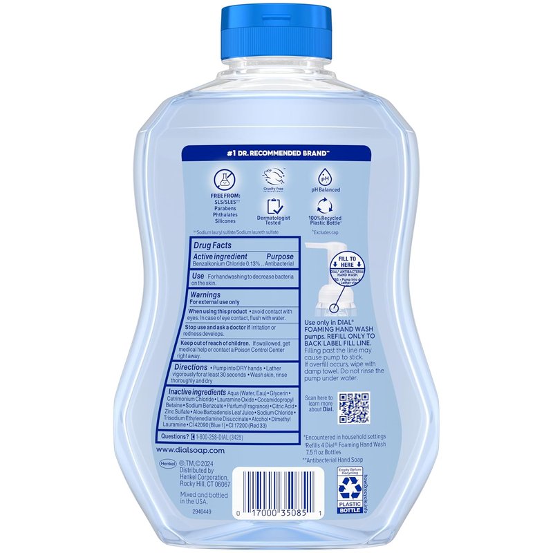 Dial Antibacterial Foaming Hand Wash Refill, Spring Water, 30 Ounce (Pack of 2)