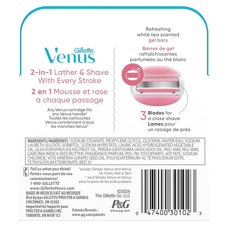 Gillette Venus Razor Refills - ComfortGlide White Tea, 4 Cartridges | Fits Venus Handles, 3-Blade Design