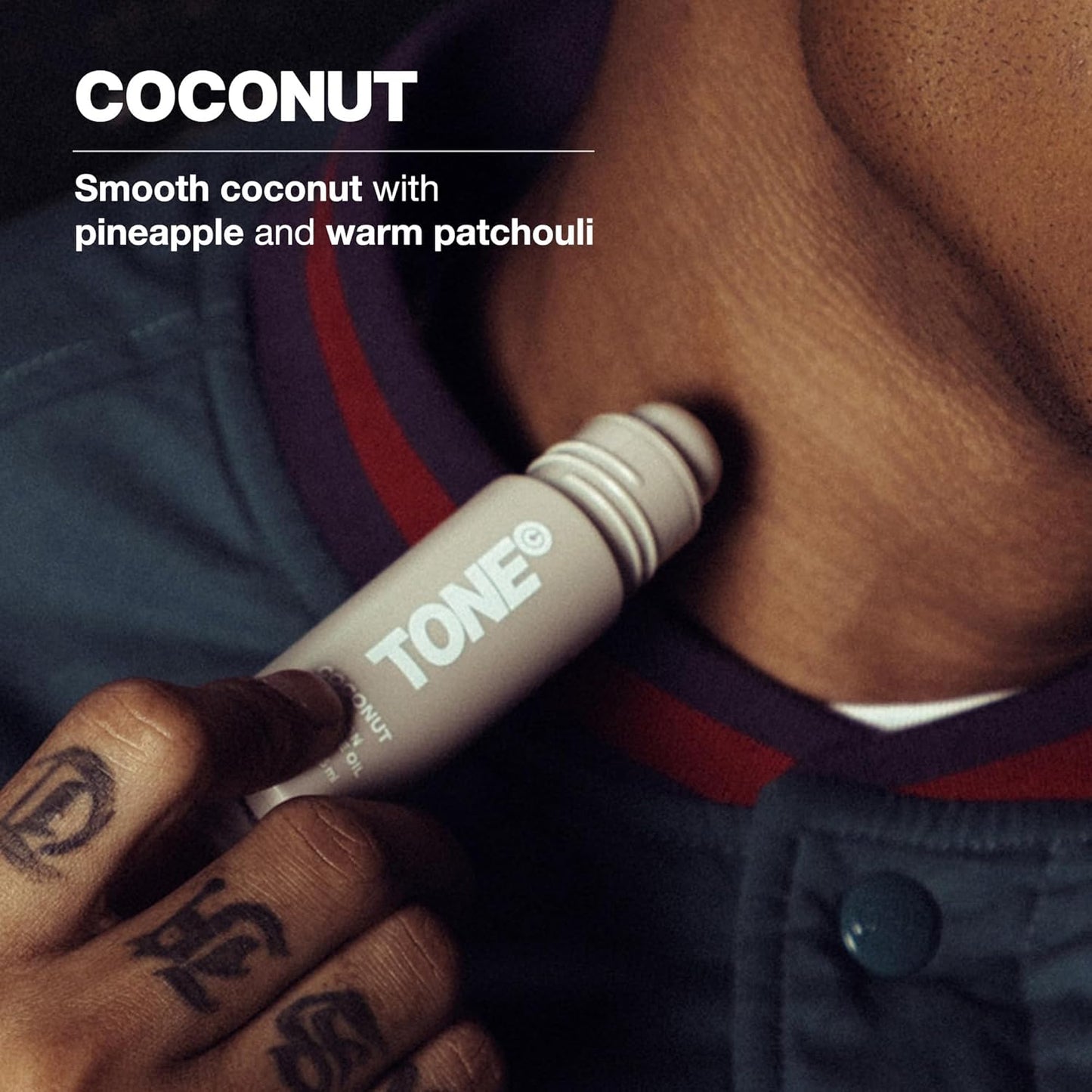 TONE Roll-On Fragrance Oil for Men - Coconut, Vanilla & Sandalwood Scent | 0.85 fl oz