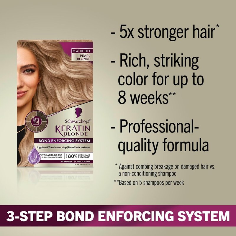 Schwarzkopf Keratin Blonde Hair Dye - 11.4 High Lift Pearl Blonde | Professional Quality Permanent Color with Bond Enforcing System
