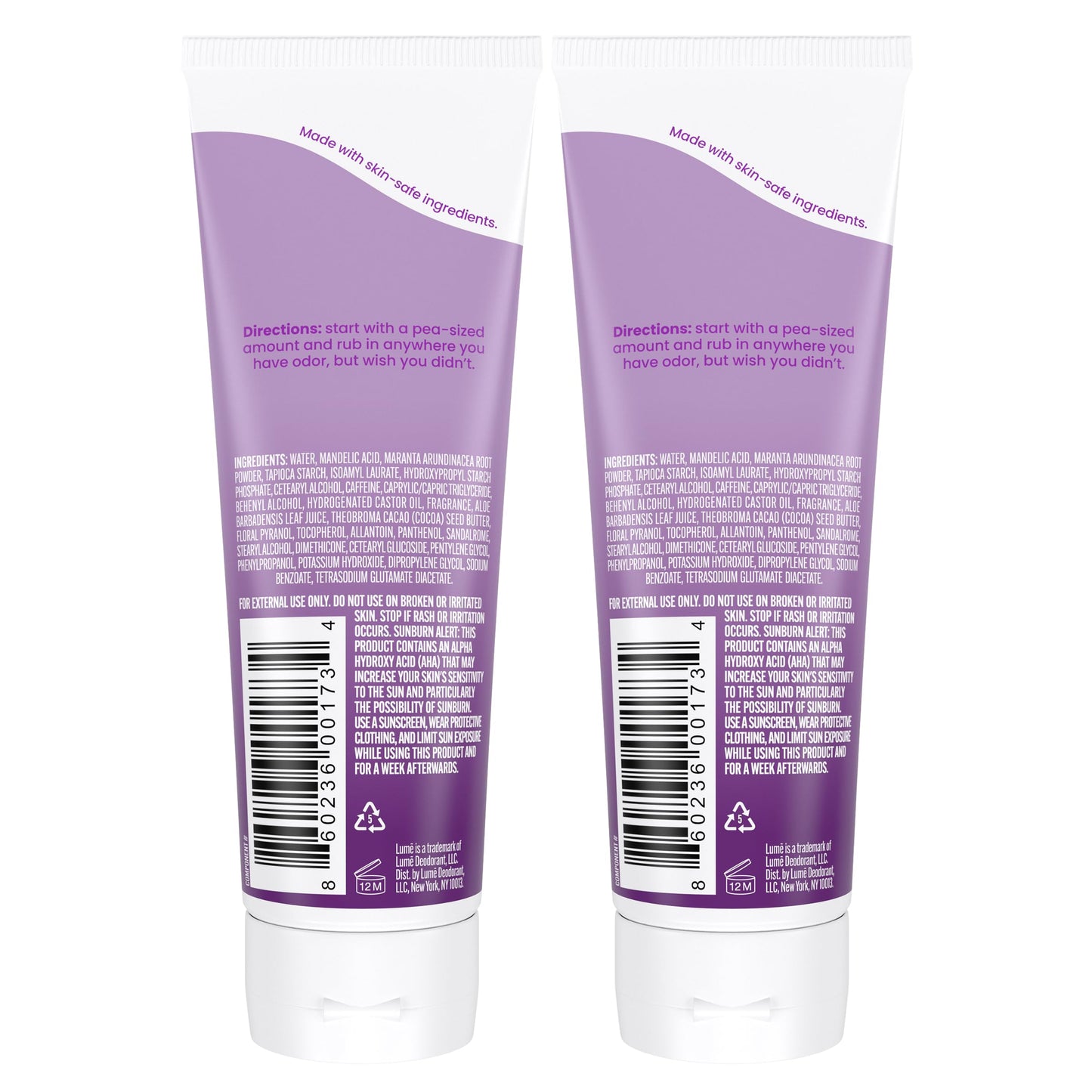 Lume Whole Body Deodorant - Invisible Cream Tube - 72 Hour Odor Control - Aluminum Free, Baking Soda Free, Skin Safe - 3.0 ounce (Pack of 2) (Lavender Sage)