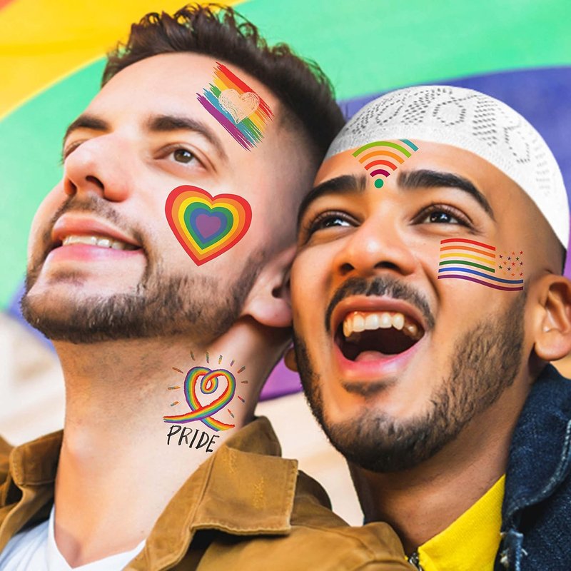 Skiennix 48 PCS Rainbow Temporary Tattoos - Vibrant LGBTQ Pride Face Stickers for Celebrations
