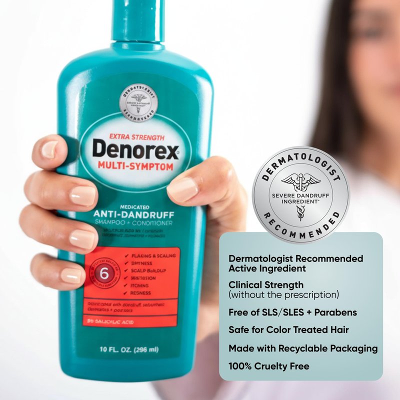 Denorex Extra Strength Multi-Symptom Anti Dandruff Shampoo & Conditioner Treatment, 3% Salicylic Acid Helps Relieve Moderate Symptoms of Dandruff, Seborrheic Dermatitis & Psoriasis, 10oz