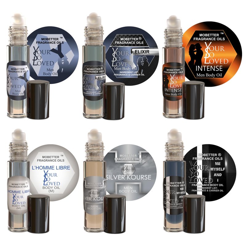 MOBETTER FRAGRANCE OILS Men's Perfume Body Oil Bundle - Set of 6 Roll-On | Your So Loved, Y Elixir, Y Intense, L’Homme Libre, Silver Kourse, Me Myself & I | Long Lasting, Travel Friendly, Alcohol-Free