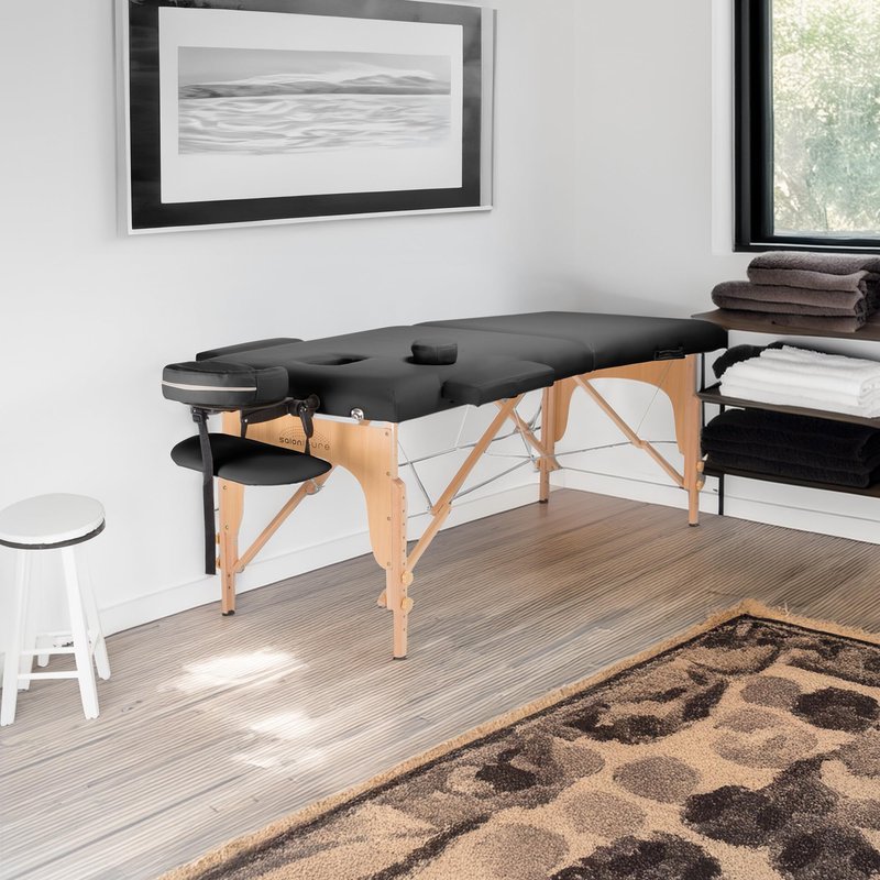 Saloniture Professional Portable Folding Massage Table with Carrying Case - Black