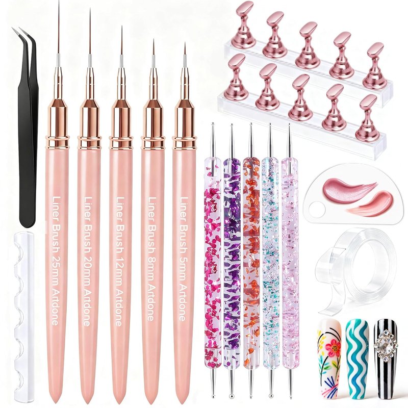 Nail Art Pens & Brushes Set - 11PCS Black Dotting Tools for Fine Drawing | UV Gel Polish Design Sizes 5/8/12/20/25mm