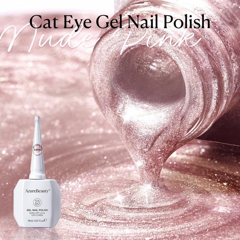 AZUREBEAUTY Pink Cat Eye Gel Nail Polish 18ML – Nude Magnetic Holographic Shimmer, Translucent Jelly Reflective Gel, Soak-Off UV/LED Nail Polish for Nail Art DIY & Salon
