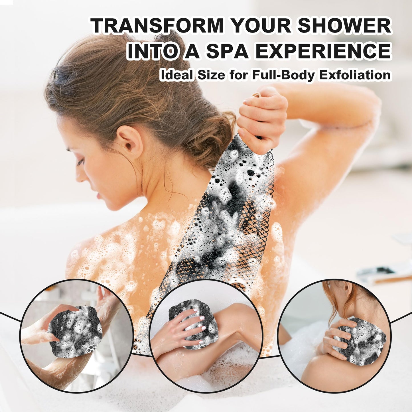 African Net Sponge Authentic,35 inches African Exfoliating Net Sponge,African Wash Cloth for Women and Men,Deep Cleansing,Soft Skin, Suitable for Daily Shower/Bath, Durable & Reusable - Black