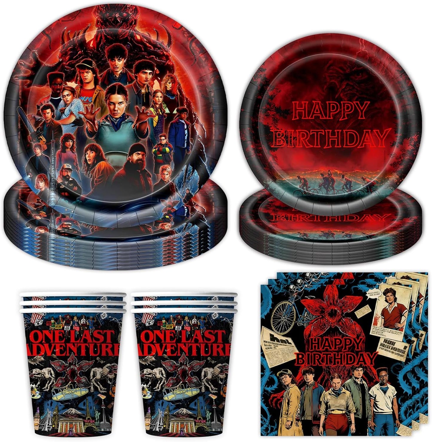 Stranger Things | 50-Piece TV Party Tableware Set - Movie Theme Birthday Supplies with Plates, Napkins & Cups