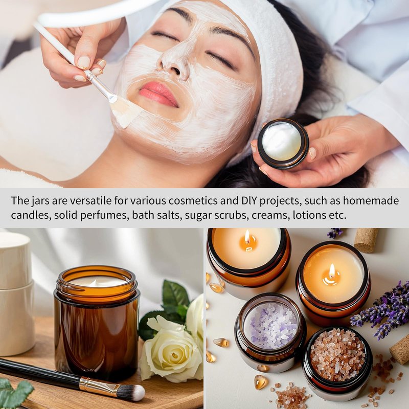 KEYWING 30Pack Amber Glass Jars with Black Lids, 8 oz Empty Cosmetic Jars with Inner Liners, Round Lotion Containers for Cream, Powders and Ointments
