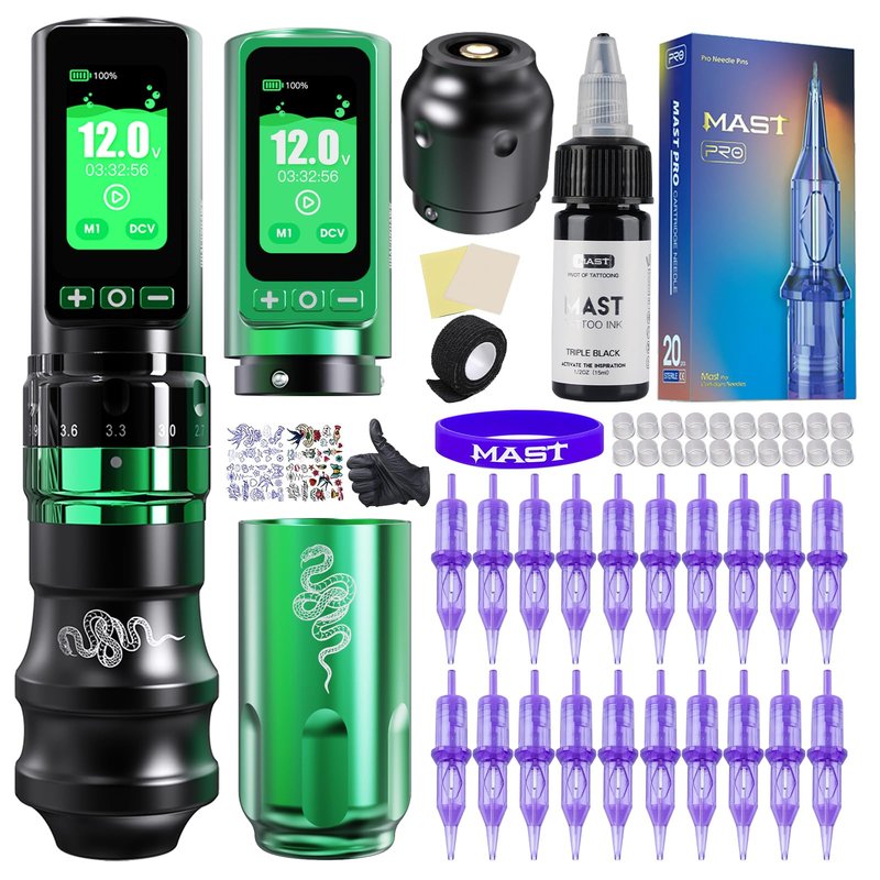 Mast Tattoo Fold Pro Wireless Tattoo Pen Machine - Professional Rotary Tattoo Gun for Lining Shading, Mcore-C3 Motor, 2Pcs 3000mAh Battery, 2.4-4.2mm Stroke, Complete Tattoo Kit