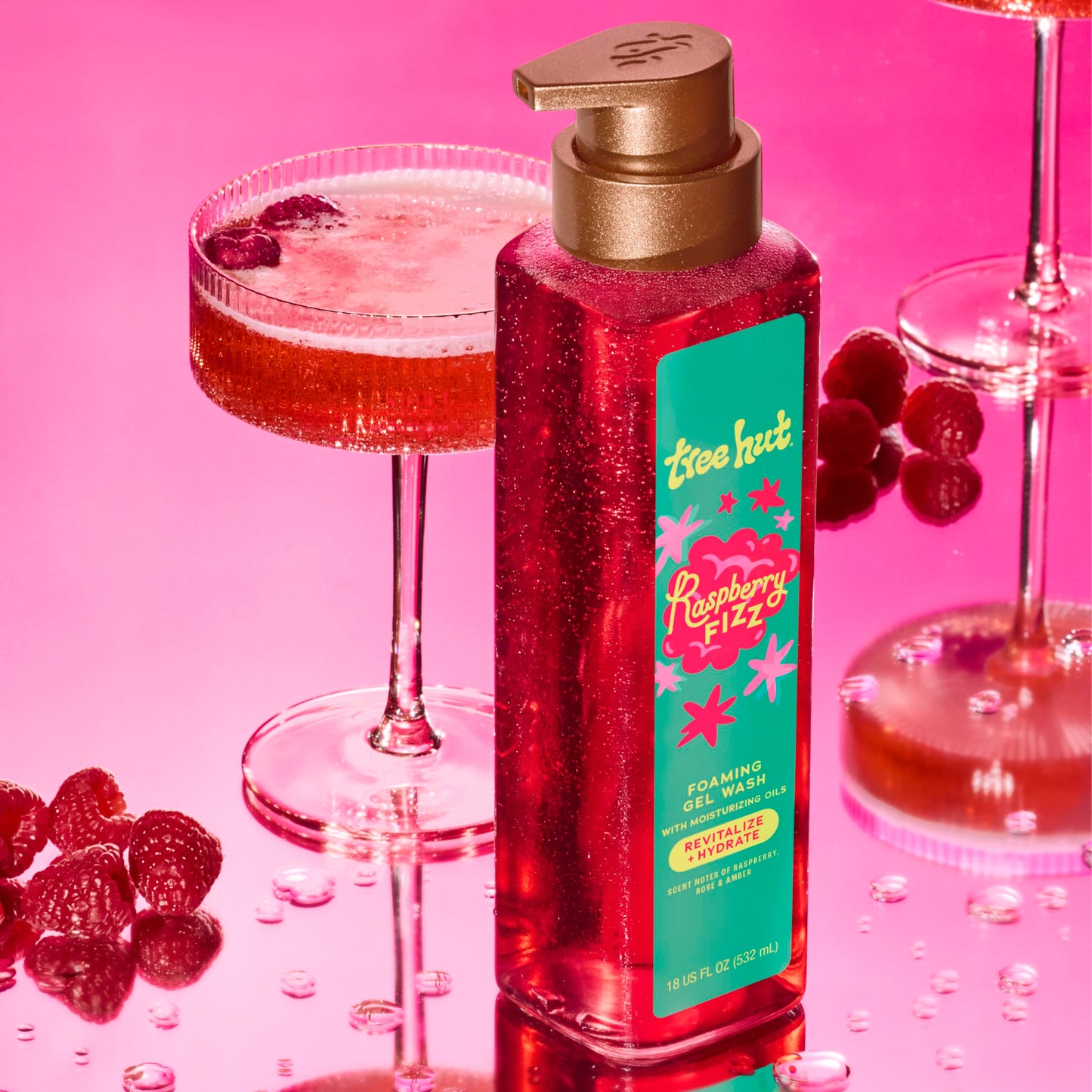 Tree Hut Raspberry Fizz Body Wash, Hydrating & Moisturizing Shower Gel with Shea Butter & Essential Oils, Soft Smooth Glowing Skin, Gentle Cleanser, Self Care Gifts for Women, Pump Bottle, 18 Fl Oz