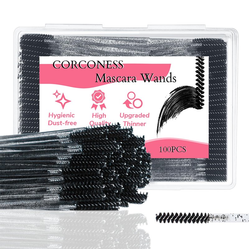 Corconess 100Pcs Mini Spoolies For Eyelash Extensions,Disposable Lash Spoolies Micro Eyebrow Brush Eyelash Spoolies Mascara Wands Lash Tech Supplies