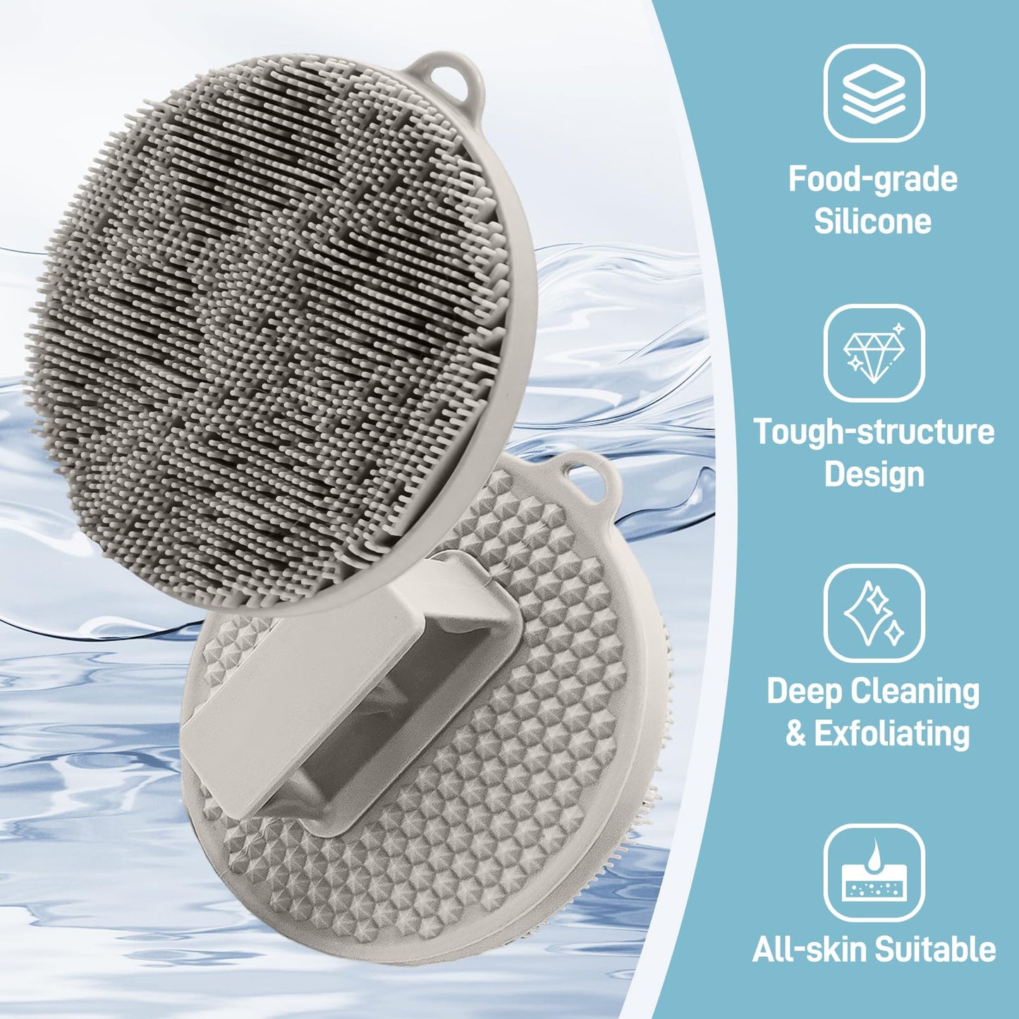 GEENOA Silicone Face & Body Scrubber Set, Exfoliating Body Scrubber Face Scrubber with Dense Bristles & Non-Slip Handle, Gentle Silicone Loofah Face Brush for Good Lathering and Deep Cleansing(LGray)